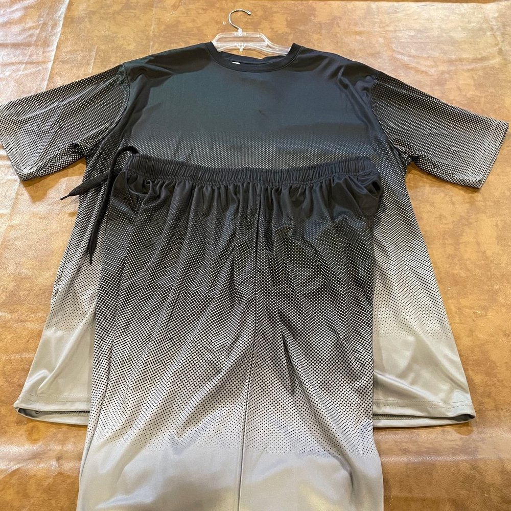 Brand New LU LINEA UOMO Two Piece Short Set, XXL, Black/Gray